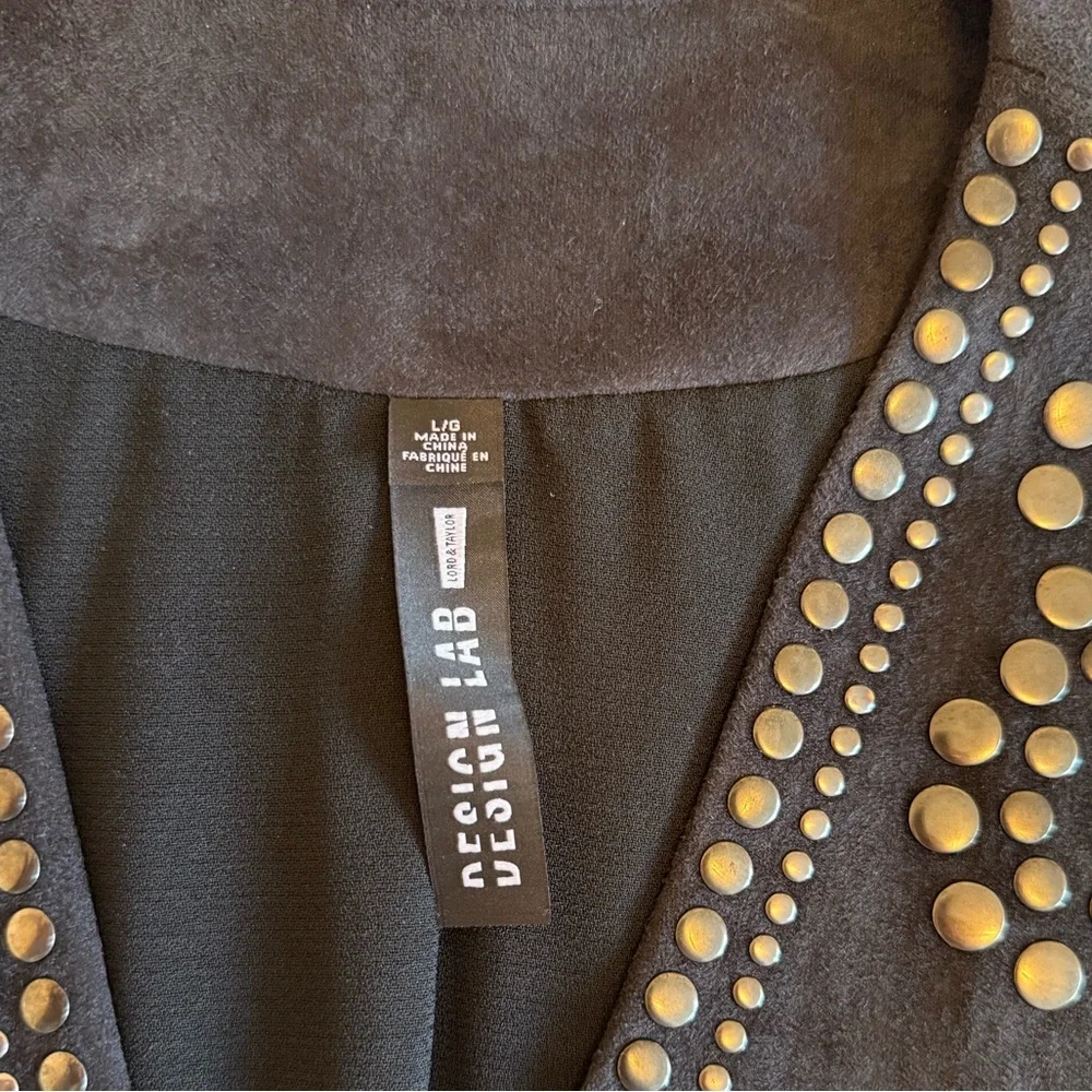 Design Lab Black Faux Suede Studded Fringe Vest – Size L - Picture 4 of 11